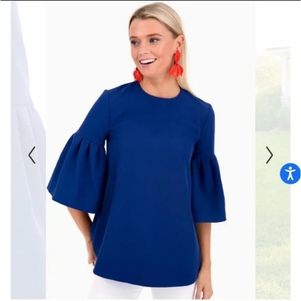 Edit bell sleeve round neck top Sz S White Modest Formal Preppy - Picture 11 of 11